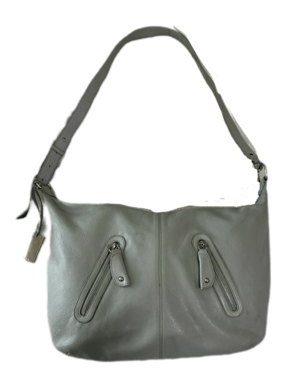 Furla  EUC Grey LeatherCresent Shape 
Shoulder/Crossbody bag with Silver Charm